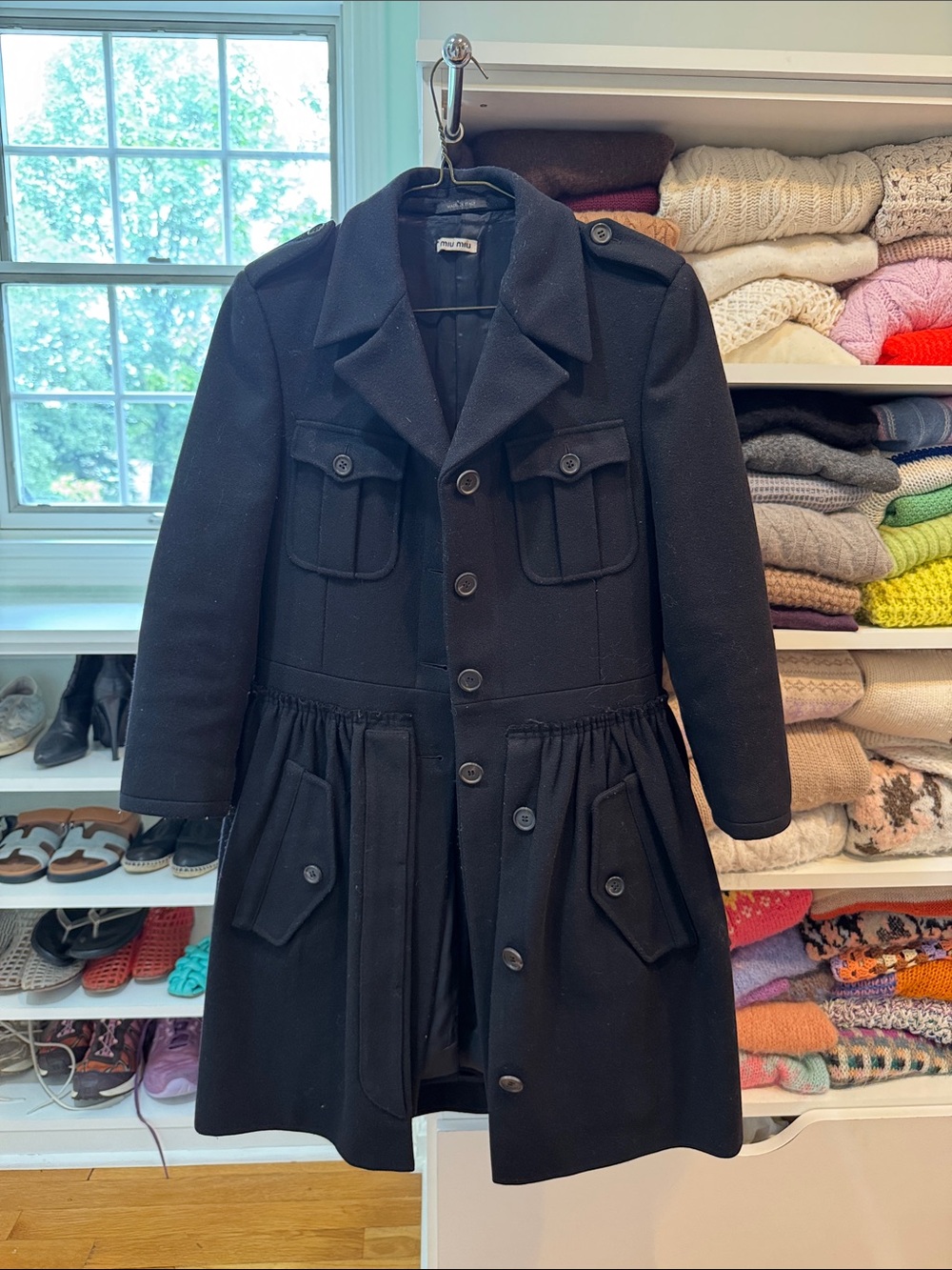 Miu Miu Vintage Black Wool Pea Coat